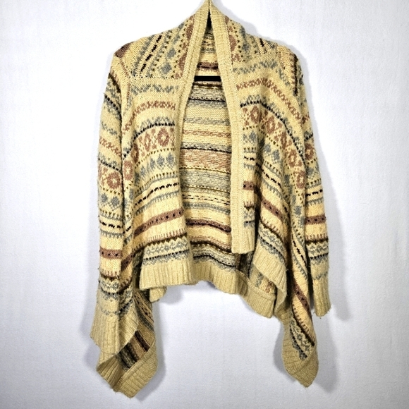 Anthropologie Sleeping On Snow Women's Tan Fair Isle Open Knit Wrap Cardigan M - Picture 2 of 9